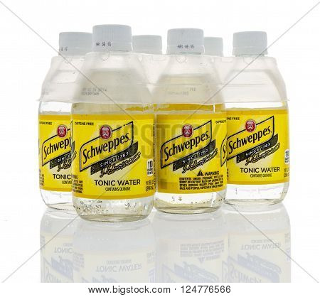 Winneconne WI - 16 March 2016: Six pack of Schweppes tonic water on an isolated background.