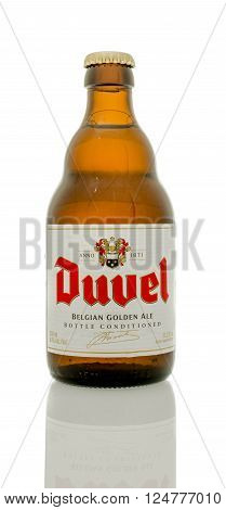 Winneconne, WI - 1 April 2016: A bottle of Duuel Belgian golden ale on an isolated background.