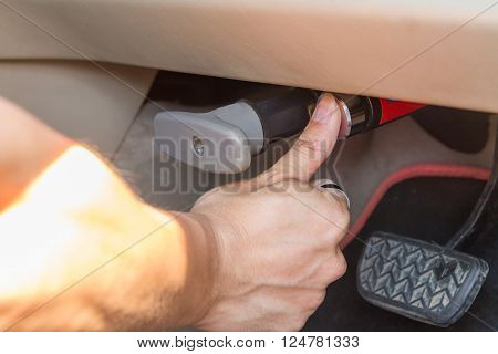 Push button for lock brake pedal of the car