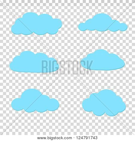 Set of blue sky, clouds. Cloud icon, cloud shape. Set of different clouds.  Vector design element for logo, web and print.