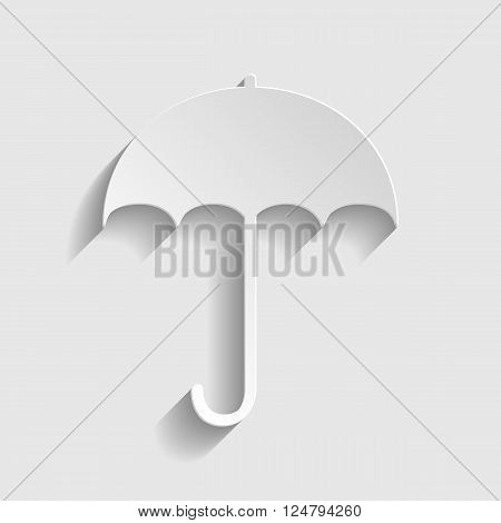 Umbrella sign icon. Rain protection symbol. Paper style icon with shadow on gray.