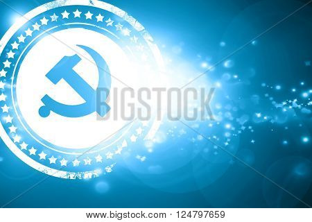 Glittering blue stamp: Communist sign with red and yellow vivid colors