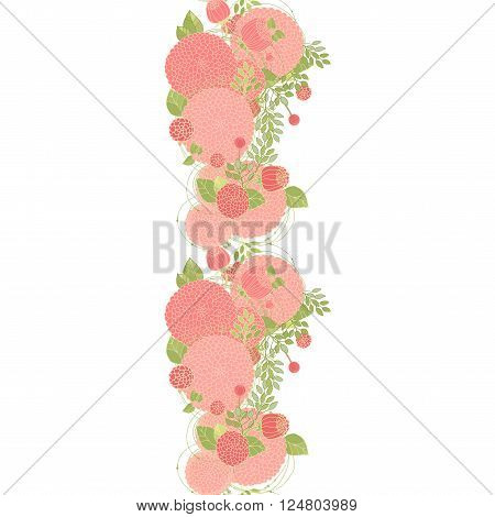 Vertical seamless floral border with pink abstract flowers