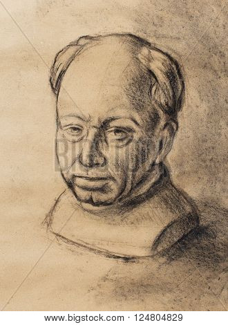 Hand drawn man head, Gypsum bust drawn