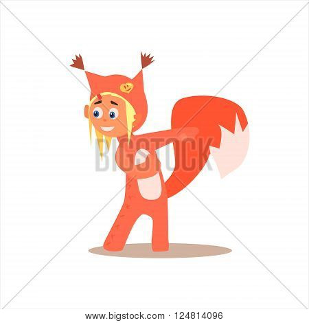 Girl Desguised As Squirrel Flat Isolated Vector Image In Cartoon Style On White Background