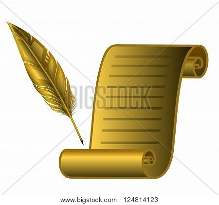 gold scroll of paper and feather pen.