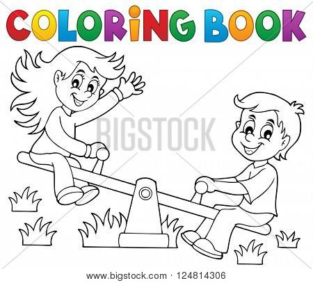Coloring book children on seesaw theme 1 - eps10 vector illustration.