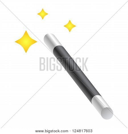 Vector Magic Wand Relistic icon with star and sparkle. Real Magic wand on white background.