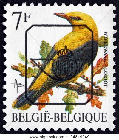 BELGIUM - CIRCA 1992: a stamp printed in the Belgium shows Old World Oriole Oriolidae passerine birds circa 1992
