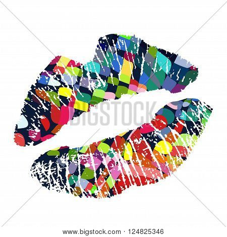 Lipstick kiss on a white background.  illustration