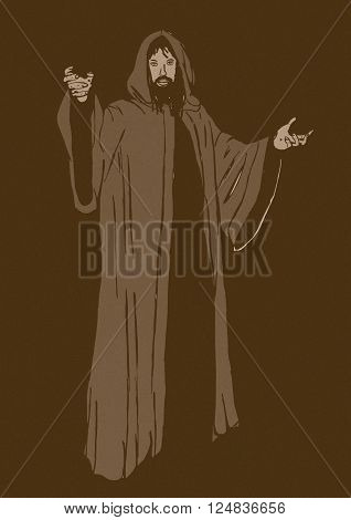The wizard vintage image of man with hood