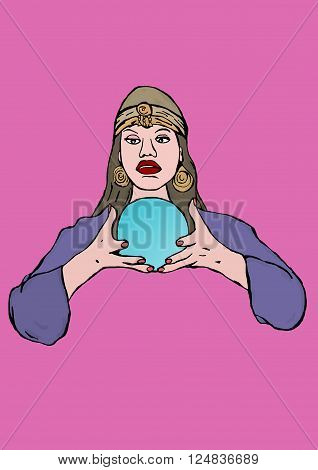 Image of chiromancer with sphere and headgear