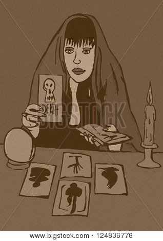 Diviner vintage image of woman with tarots