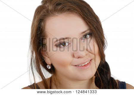 The smiling plump girl isolated on white