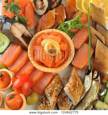 delicious sea food platter antipasta close up