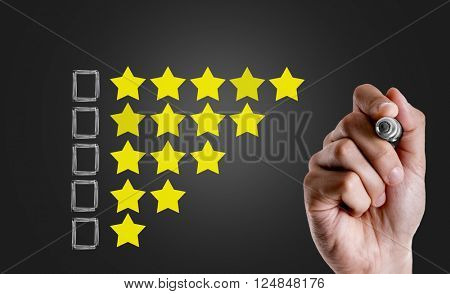Set of 5 star rating elements starting from 1 star with blank space for questions