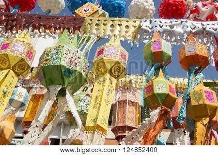lanterns at the Wat Lokmoli Temple at the Loy Krathong Festival in the city of Chiang Mai in North Thailand in Thailand in southeastasia.