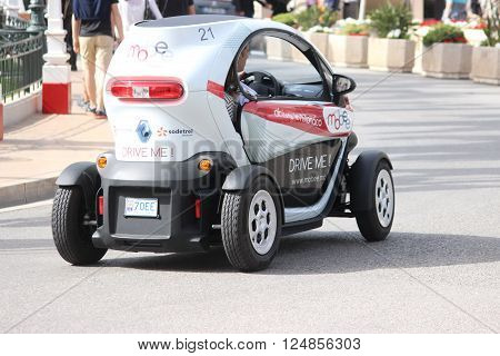 Monte-Carlo Monaco - April 6 2016: Electric car Renault Twizy in Front of The Monte-Carlo Casino in Monaco. South of France