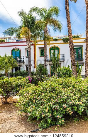 Traditional White Building With Garden - Puerto de Mogan Gran Canaria Canary Islands Spain