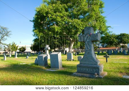 April 3 2016: Photo of Mission San Gabriel Arcangel cemeterywhich is located in San Gabriel Californa USA.