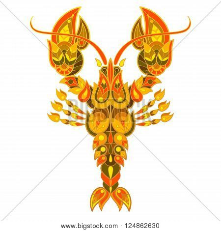 Exotic marine cancer. Unusual illustration spiny lobster for book covers displays posters clothing interior items. Decorative crayfish.
