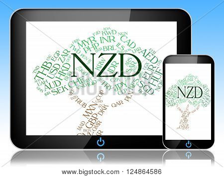 Nzd Currency Indicates New Zealand Dollar And Banknote