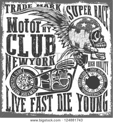 Tee skull motorcycle graphic design fashion design new style