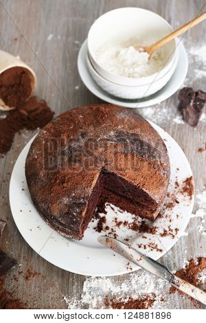 Home made chocolate pie on plate