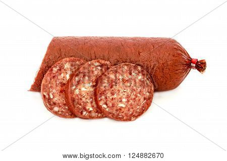 Sujuk red sausage isolated on white background