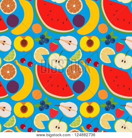 Fruits and berries seamless pattern 2. Illustration of some fruits citruses and berries
