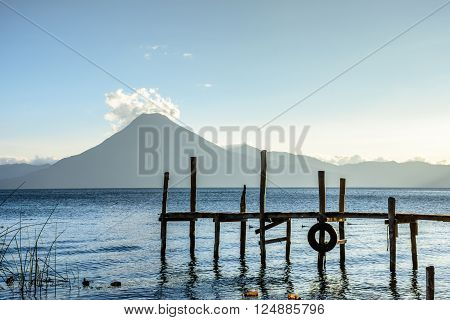 Evening light on San Pedro volcano & Lake Atitlan Guatemala