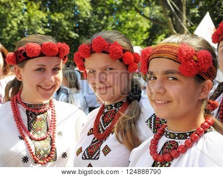 Monastyryska - Ternopil -UKRAINE - August 6 2011. In a traditional annual festival of Lemko culture ethnic Ukrainian guppy is happening in Monastyryska.