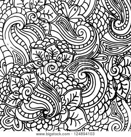Vector abstract fantasy pattern for coloring book for adults page design, freehand ornament. Textile print. Page fill.