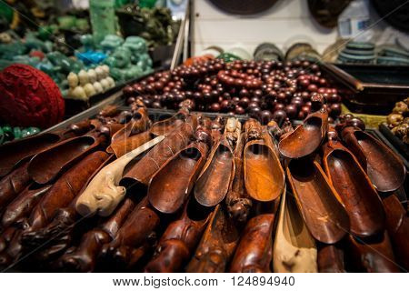 HONG KONG, CHINA - JANYARY 14: Souvenirs at the Jade market on 15 january 2014