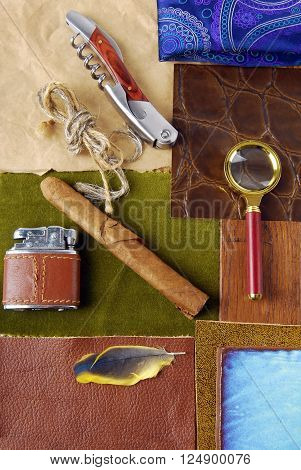 closeup of the man retro vintage accessory concept