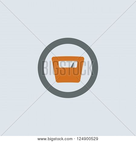 Gray-orange weighing-machine with arrow pointing to high weight round web icon