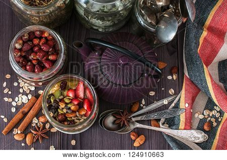 Healthy breakfast overnight sweet  oats with fruits