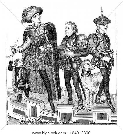 Page, Lord, Messenger and Varlet, vintage engraved illustration. Magasin Pittoresque 1847.