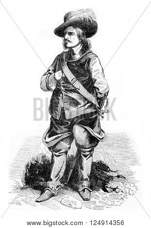 Portrait of Cromwell, vintage engraved illustration. Colorful History of England, 1837.