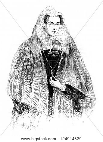 Mary Stuart, vintage engraved illustration. Colorful History of England, 1837.