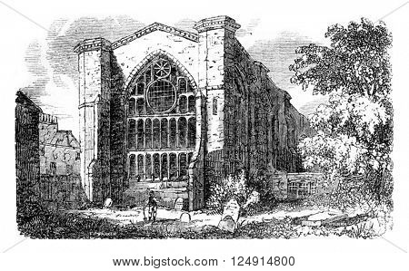View of part of the church of St. Catherine hospital in London, raised by Edward III, vintage engraved illustration. Colorful History of England, 1837.