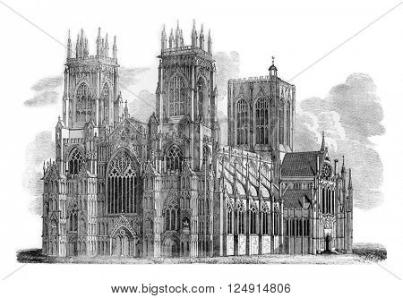 York Minster, vintage engraved illustration. Colorful History of England, 1837.