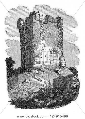 Castle Castleton, Earl of Derby, vintage engraved illustration. Colorful History of England, 1837.