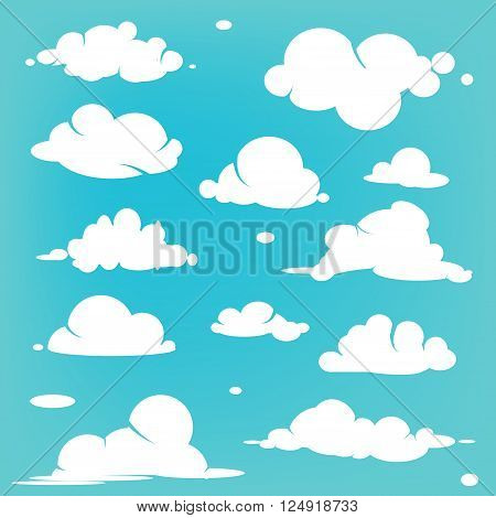 Set of clouds on blue sky. Collection of cloud icon. Vector clouds for logo, web and print.