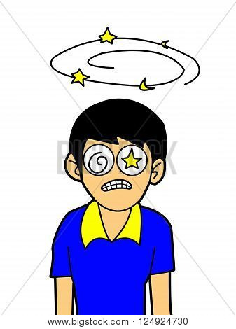 art dizziness boy cartoon on white background