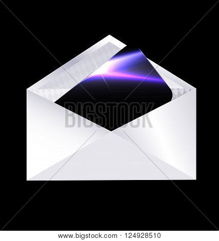 dark background and the envelope with black card inside