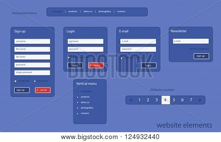 Flat website elements with text for business organization
