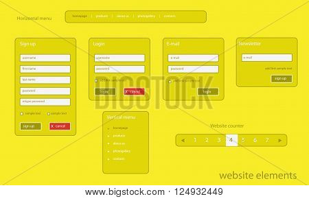 Flat website elements with text for business organization