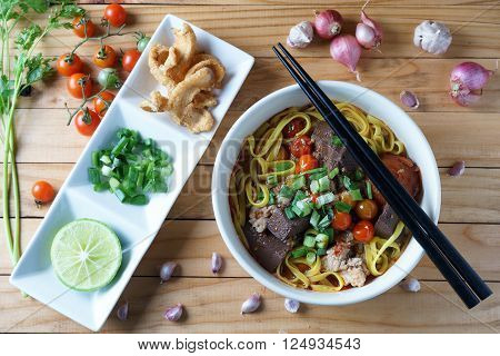 Egg noodles with spicy pork soup Northren thai stlye