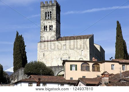 View of the medieval town of Barga with cathedral